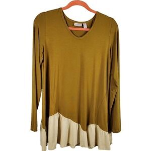 LOGO Lori Goldstein Mustard Long Sleeves Drape Ruffle Hem Top Size Small